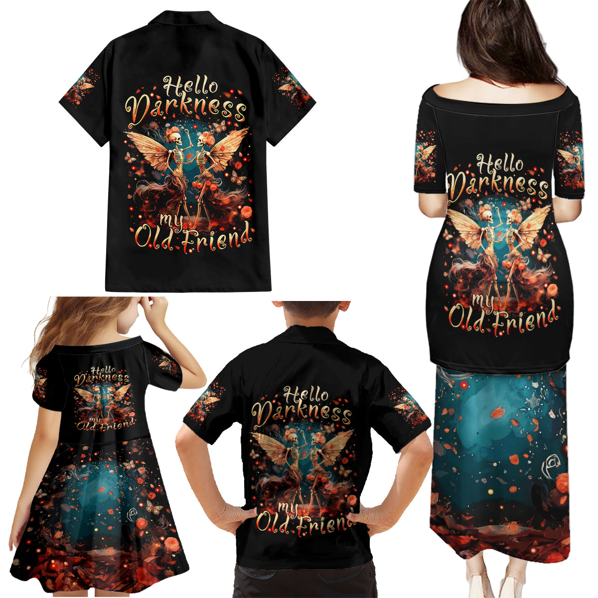 Fairy Skull Family Matching Puletasi Dress and Hawaiian Shirt Hello Darkness My Old Friend - Wonder Print Shop