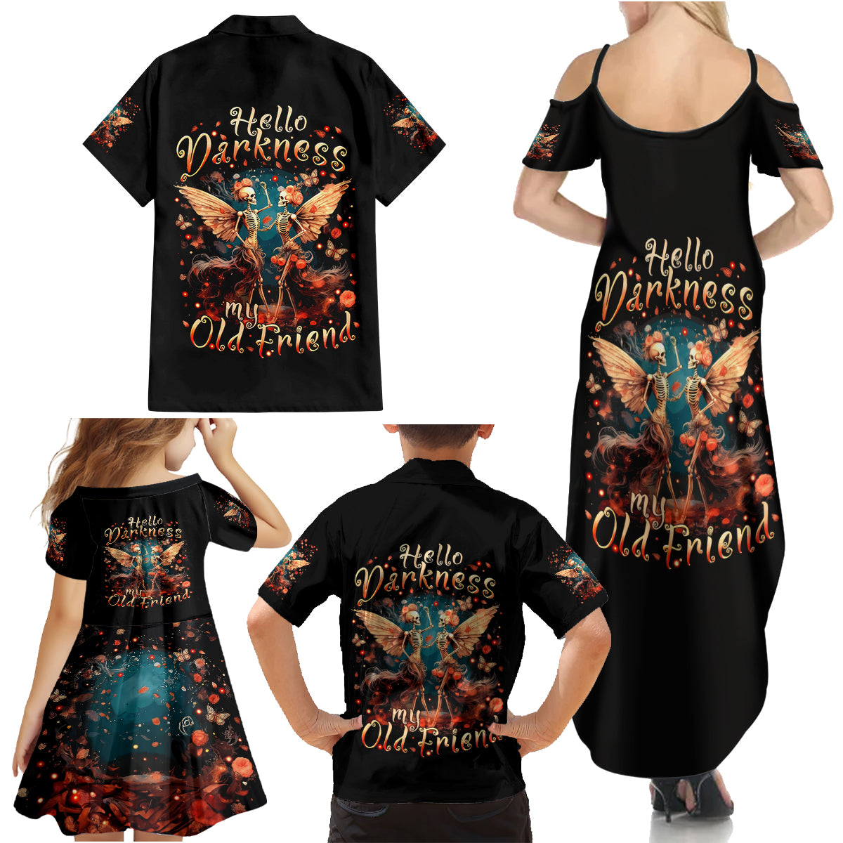 Fairy Skull Family Matching Summer Maxi Dress and Hawaiian Shirt Hello Darkness My Old Friend - Wonder Print Shop