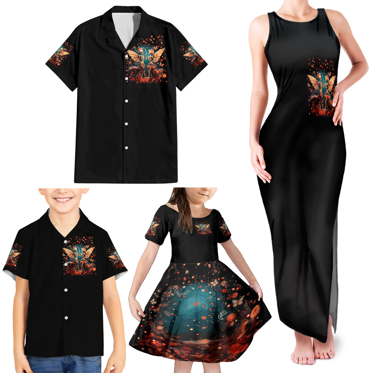 Fairy Skull Family Matching Tank Maxi Dress and Hawaiian Shirt Hello Darkness My Old Friend - Wonder Print Shop