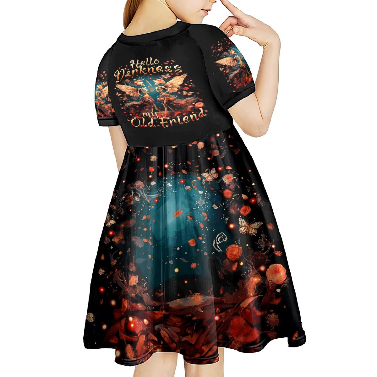 Fairy Skull Kid Short Sleeve Dress Hello Darkness My Old Friend - Wonder Print Shop