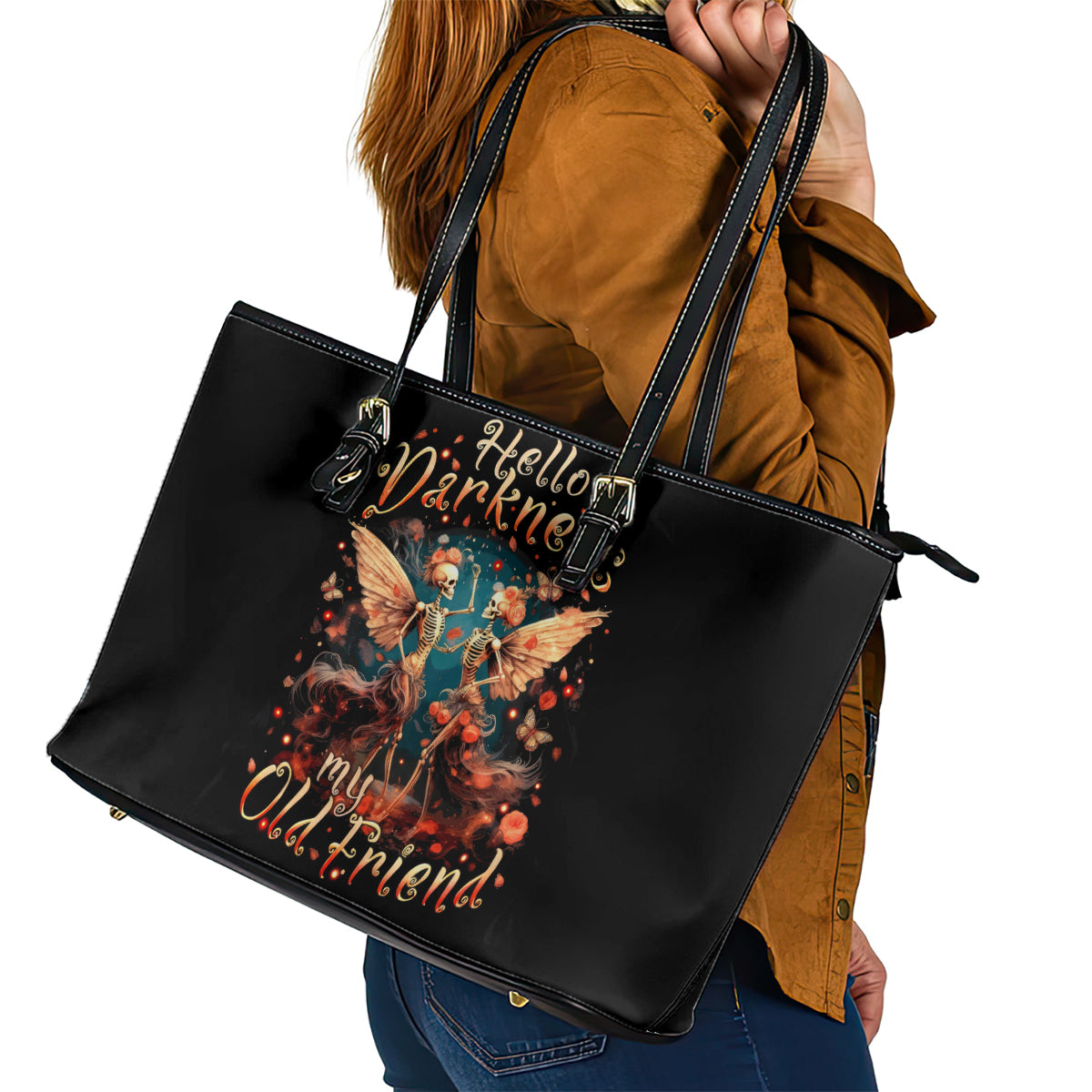 Fairy Skull Leather Tote Bag Hello Darkness My Old Friend - Wonder Print Shop