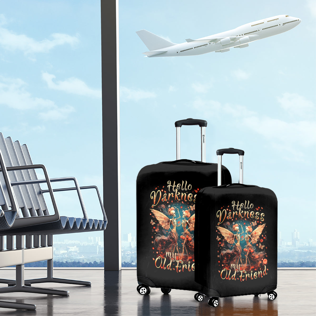 Fairy Skull Luggage Cover Hello Darkness My Old Friend - Wonder Print Shop