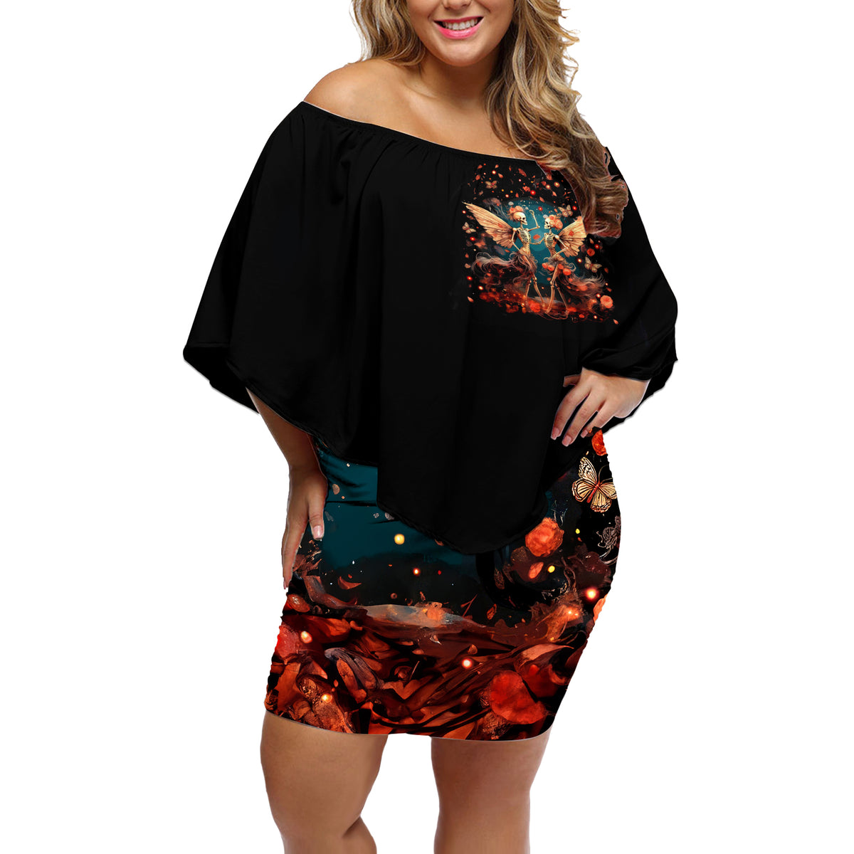 Fairy Skull Off Shoulder Short Dress Hello Darkness My Old Friend - Wonder Print Shop