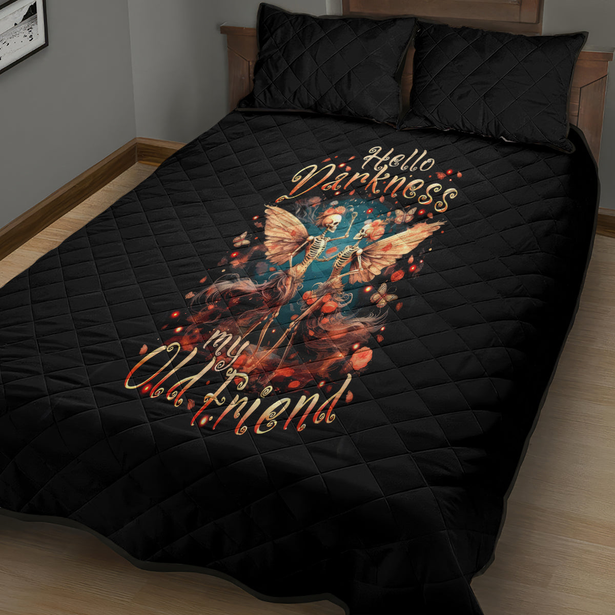 Fairy Skull Quilt Bed Set Hello Darkness My Old Friend - Wonder Print Shop