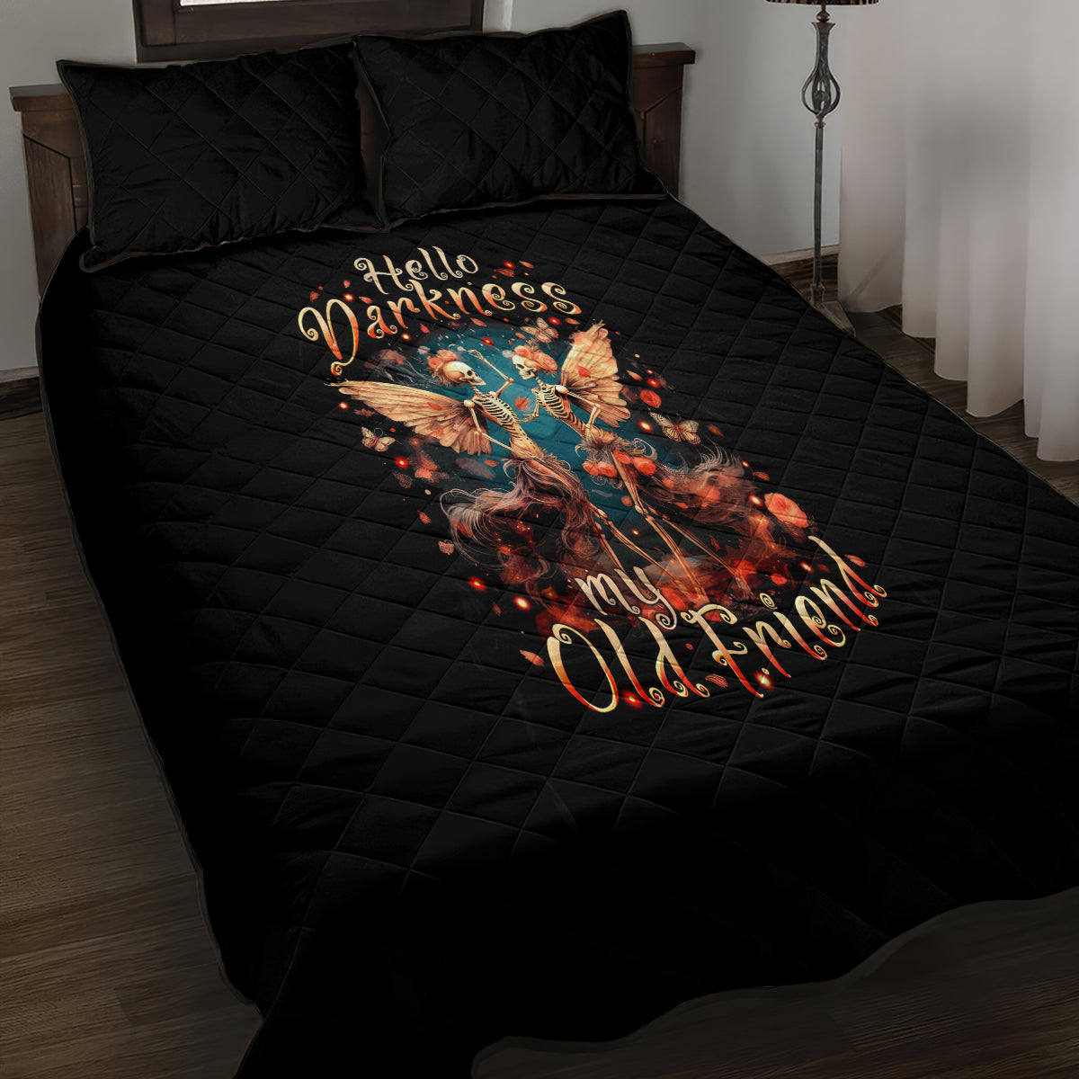 Fairy Skull Quilt Bed Set Hello Darkness My Old Friend - Wonder Print Shop