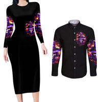 Witch Skull Couples Matching Long Sleeve Bodycon Dress and Long Sleeve Button Shirt Don't Try To Figure Me Out - Wonder Print Shop