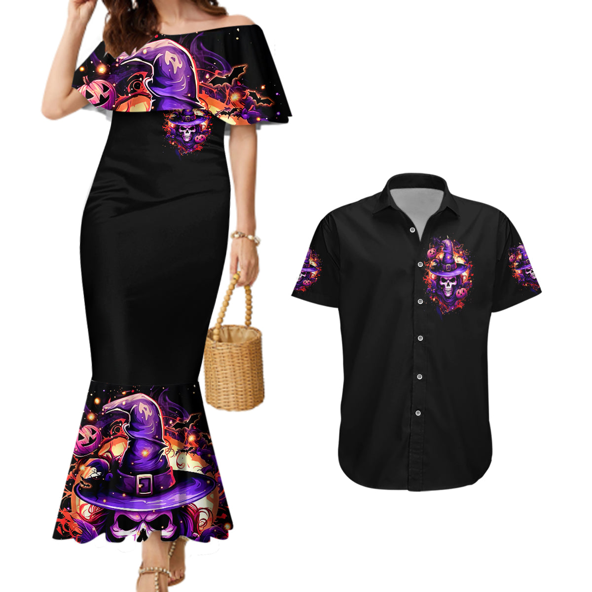 Witch Skull Couples Matching Mermaid Dress and Hawaiian Shirt Don't Try To Figure Me Out - Wonder Print Shop