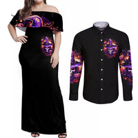 Witch Skull Couples Matching Off Shoulder Maxi Dress and Long Sleeve Button Shirt Don't Try To Figure Me Out - Wonder Print Shop
