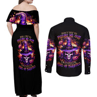 Witch Skull Couples Matching Off Shoulder Maxi Dress and Long Sleeve Button Shirt Don't Try To Figure Me Out - Wonder Print Shop
