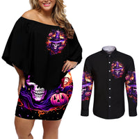 Witch Skull Couples Matching Off Shoulder Short Dress and Long Sleeve Button Shirt Don't Try To Figure Me Out - Wonder Print Shop
