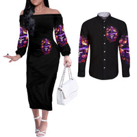 Witch Skull Couples Matching Off The Shoulder Long Sleeve Dress and Long Sleeve Button Shirt Don't Try To Figure Me Out DT01