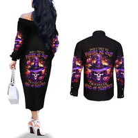 Witch Skull Couples Matching Off The Shoulder Long Sleeve Dress and Long Sleeve Button Shirt Don't Try To Figure Me Out DT01