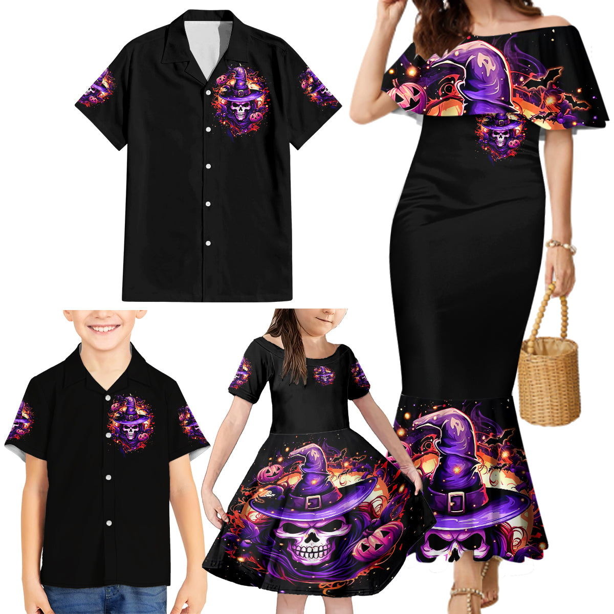 Witch Skull Family Matching Mermaid Dress and Hawaiian Shirt Don't Try To Figure Me Out - Wonder Print Shop