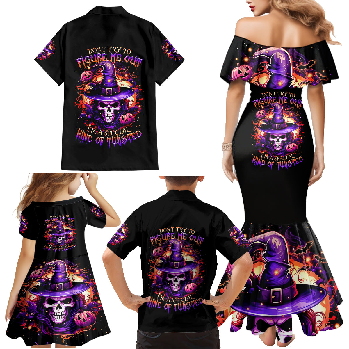 Witch Skull Family Matching Mermaid Dress and Hawaiian Shirt Don't Try To Figure Me Out - Wonder Print Shop
