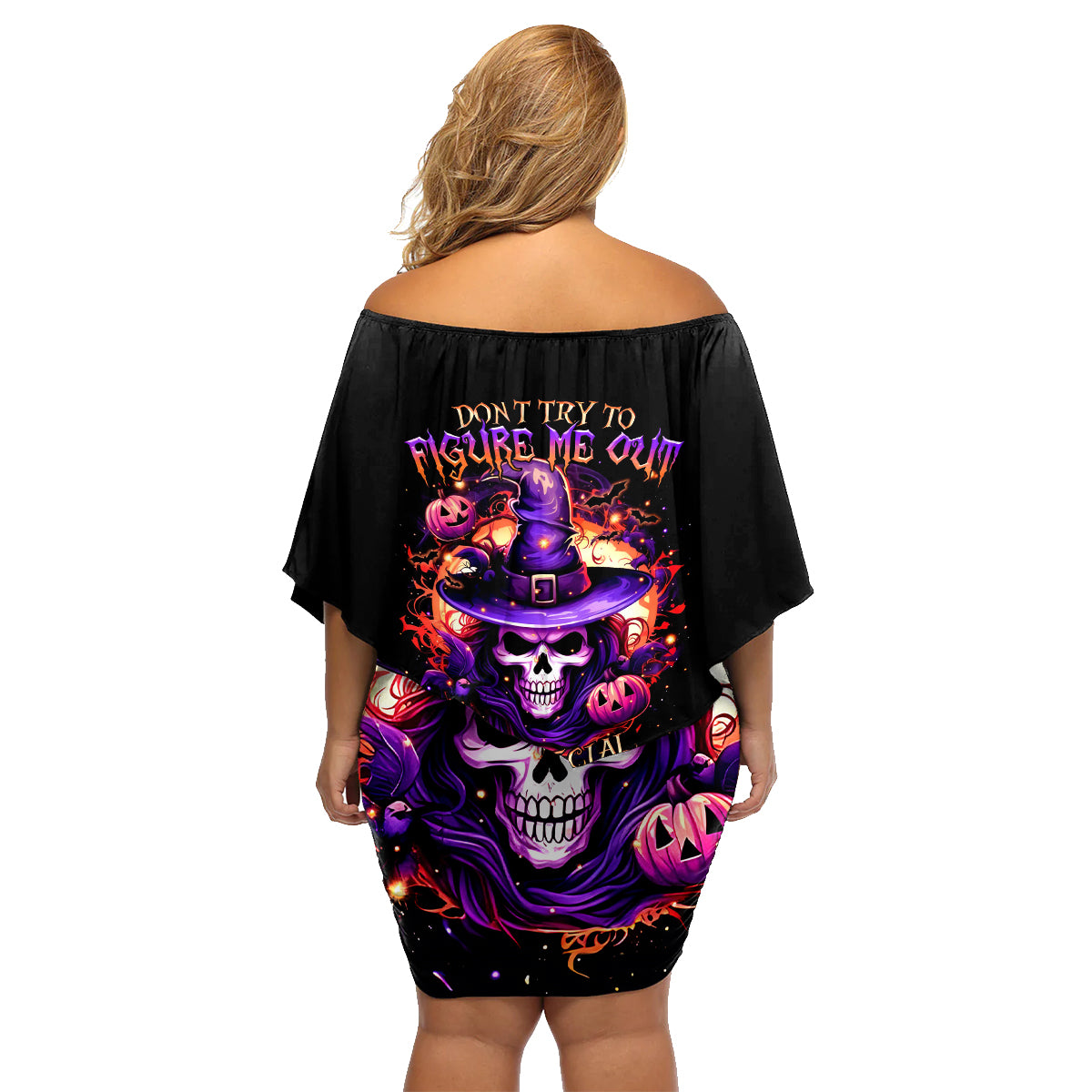 Witch Skull Family Matching Off Shoulder Short Dress and Hawaiian Shirt Don't Try To Figure Me Out - Wonder Print Shop