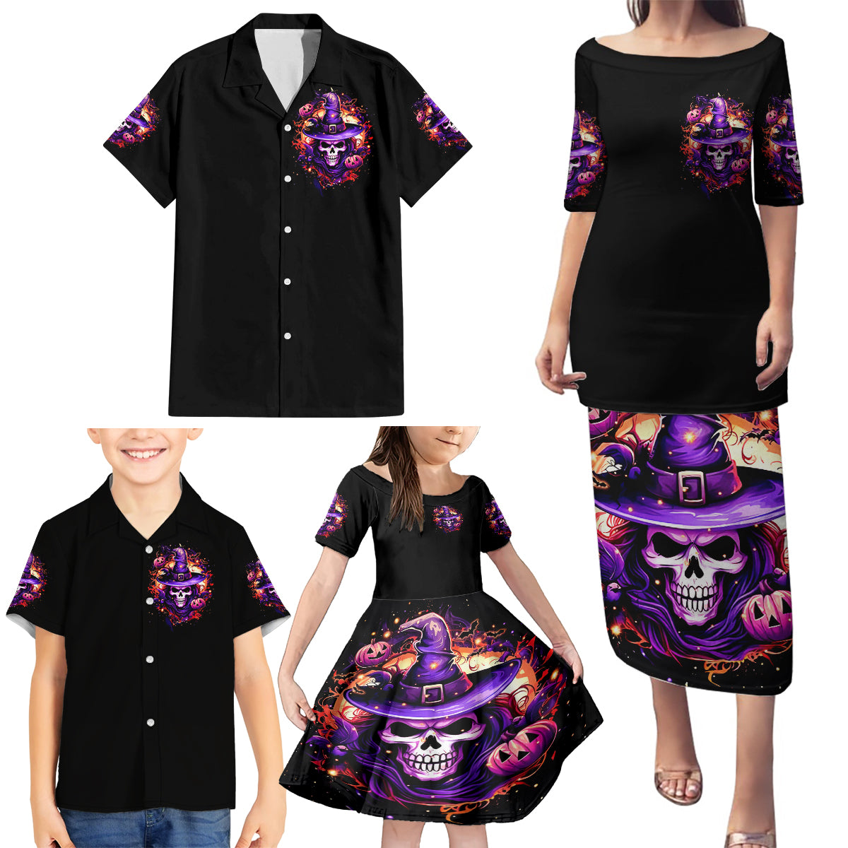 Witch Skull Family Matching Puletasi Dress and Hawaiian Shirt Don't Try To Figure Me Out - Wonder Print Shop