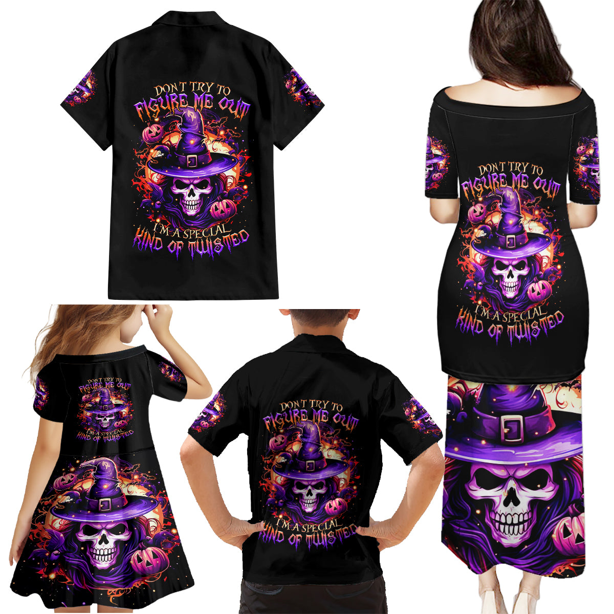 Witch Skull Family Matching Puletasi Dress and Hawaiian Shirt Don't Try To Figure Me Out - Wonder Print Shop