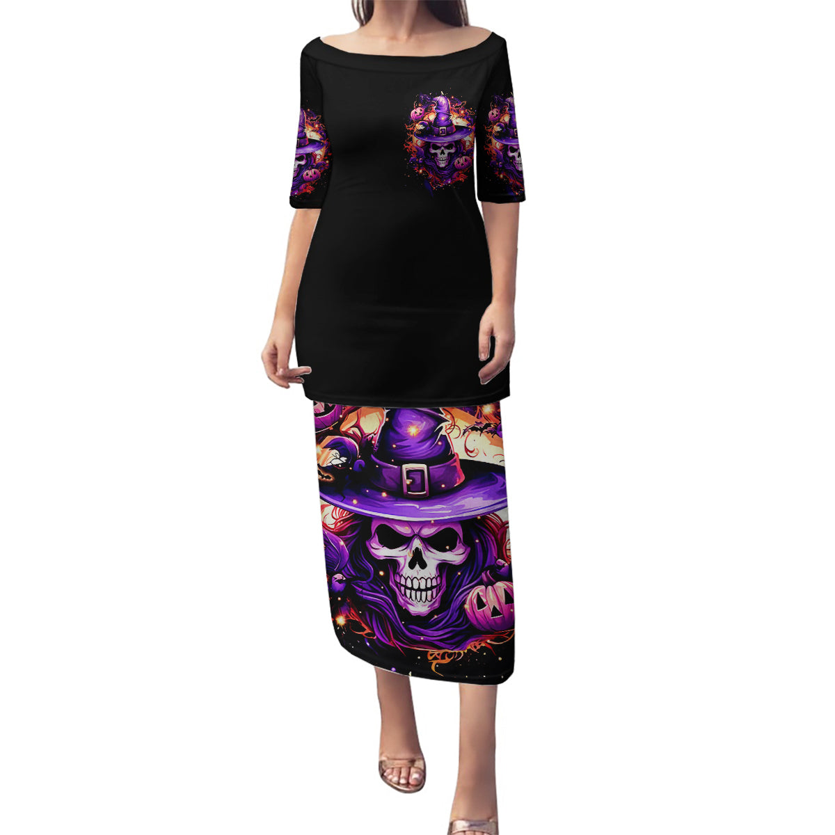 Witch Skull Family Matching Puletasi Dress and Hawaiian Shirt Don't Try To Figure Me Out - Wonder Print Shop