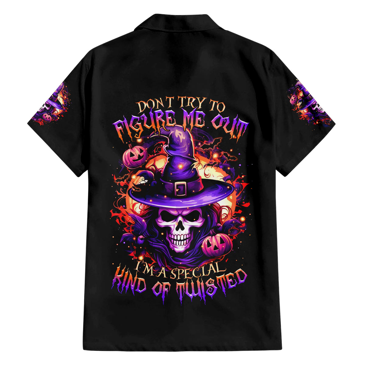 Witch Skull Family Matching Short Sleeve Bodycon Dress and Hawaiian Shirt Don't Try To Figure Me Out - Wonder Print Shop