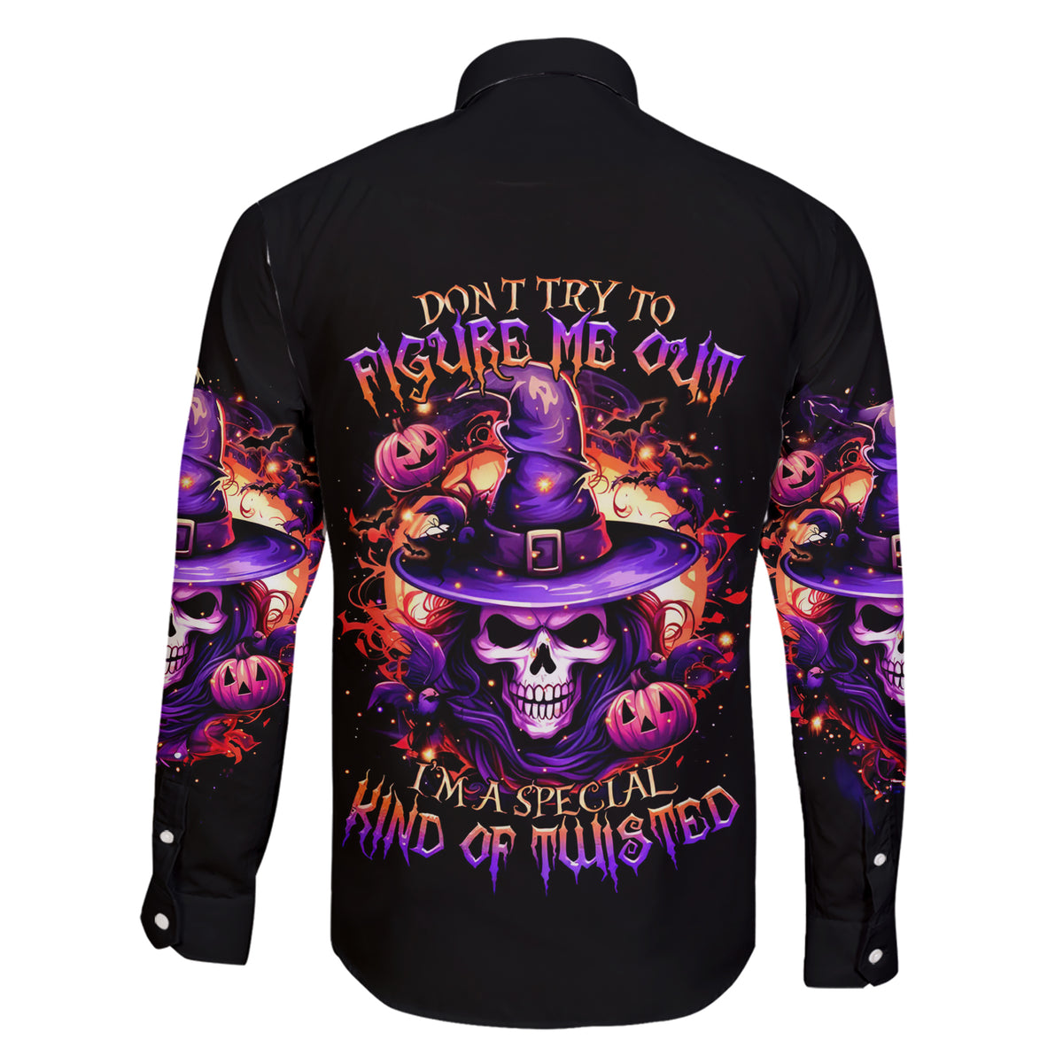 Witch Skull Family Matching Short Sleeve Bodycon Dress and Hawaiian Shirt Don't Try To Figure Me Out - Wonder Print Shop