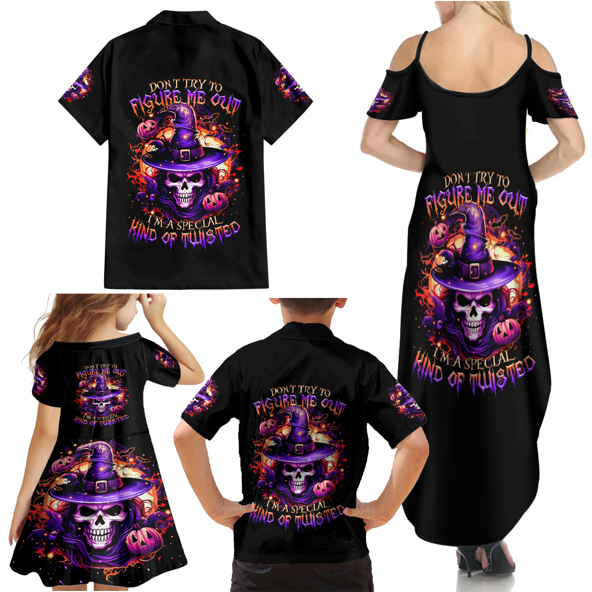 Witch Skull Family Matching Summer Maxi Dress and Hawaiian Shirt Don't Try To Figure Me Out - Wonder Print Shop