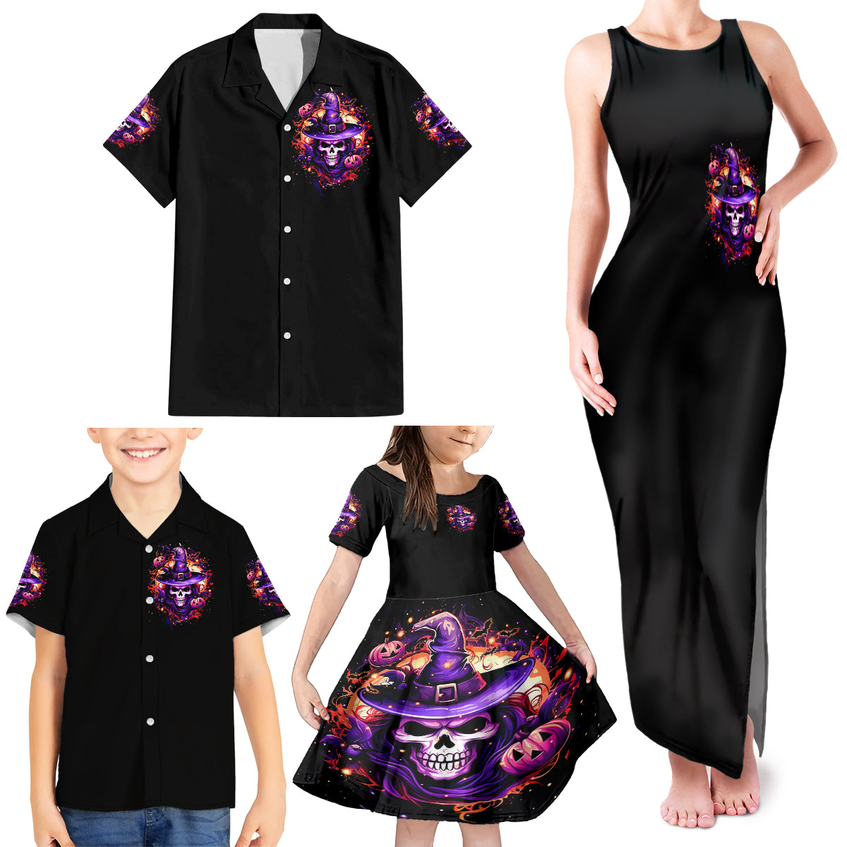 Witch Skull Family Matching Tank Maxi Dress and Hawaiian Shirt Don't Try To Figure Me Out - Wonder Print Shop