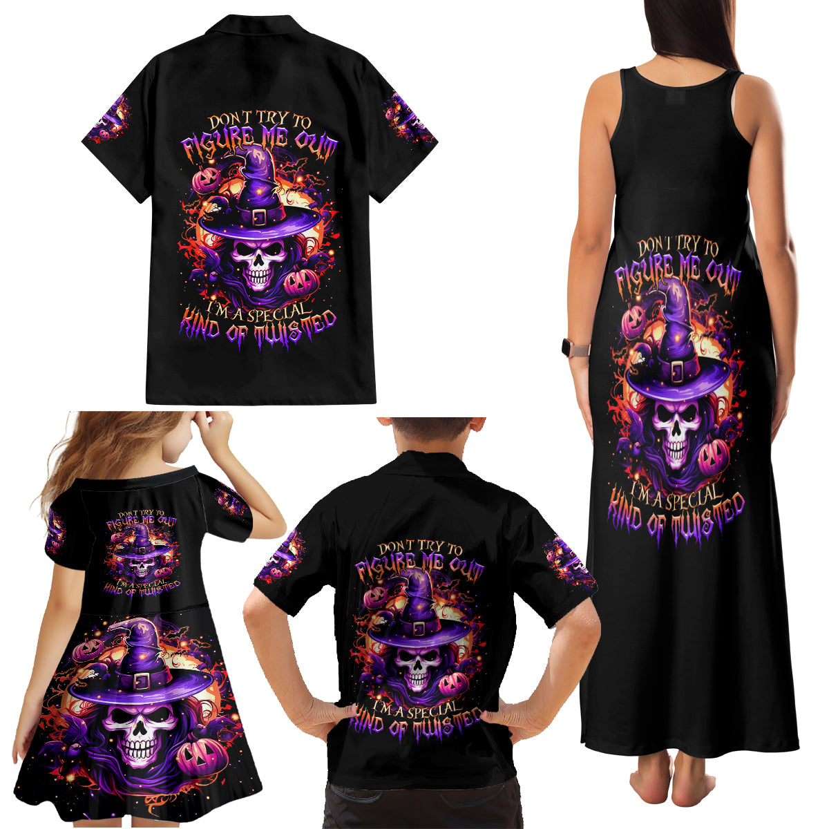 Witch Skull Family Matching Tank Maxi Dress and Hawaiian Shirt Don't Try To Figure Me Out - Wonder Print Shop