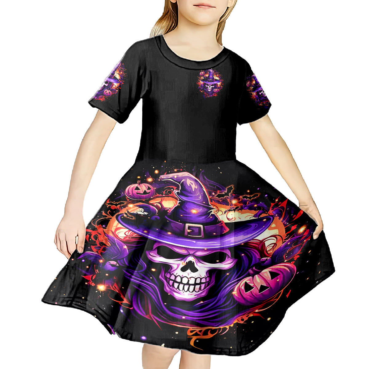 Witch Skull Kid Short Sleeve Dress Don't Try To Figure Me Out - Wonder Print Shop