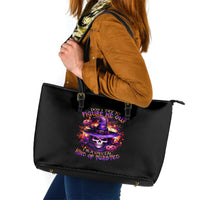 Witch Skull Leather Tote Bag Don't Try To Figure Me Out - Wonder Print Shop