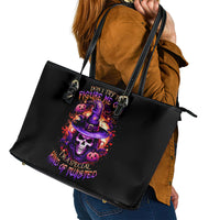 Witch Skull Leather Tote Bag Don't Try To Figure Me Out - Wonder Print Shop