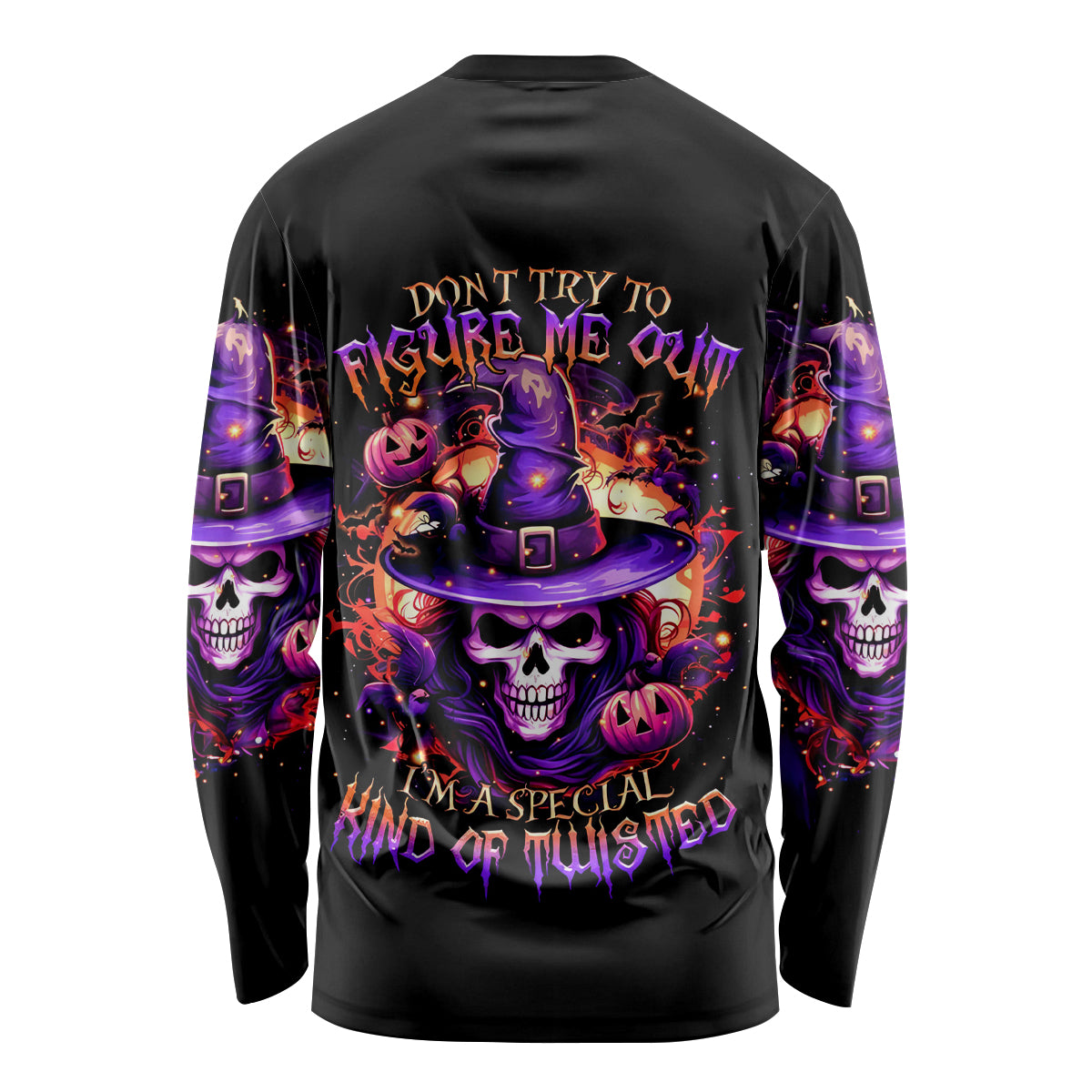 Witch Skull Long Sleeve Shirt Don't Try To Figure Me Out - Wonder Print Shop