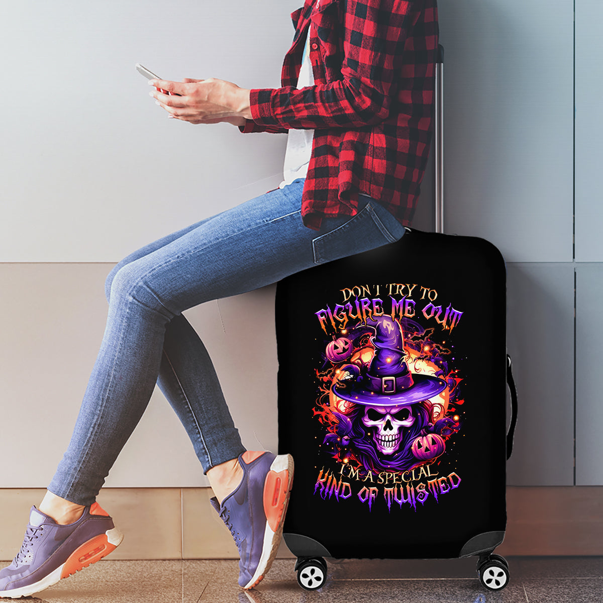Witch Skull Luggage Cover Don't Try To Figure Me Out - Wonder Print Shop