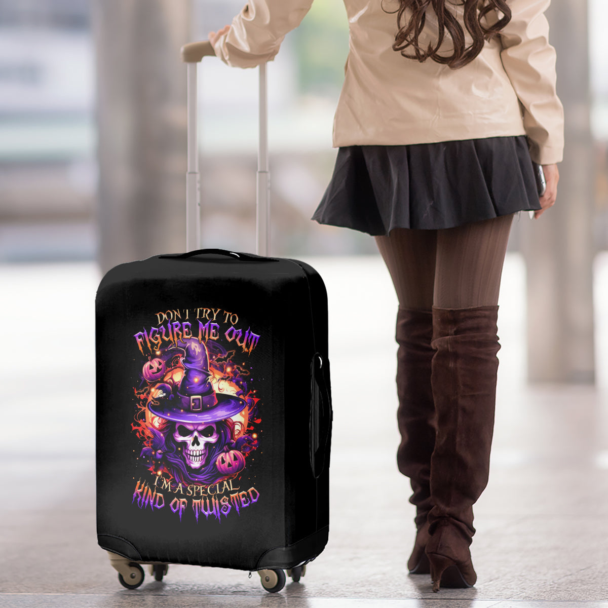 Witch Skull Luggage Cover Don't Try To Figure Me Out - Wonder Print Shop