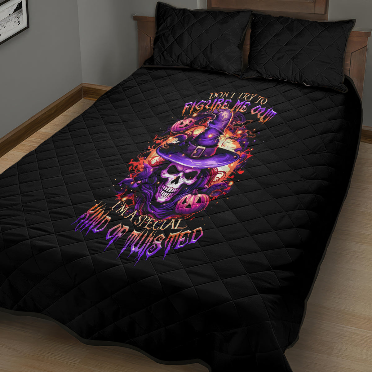 Witch Skull Quilt Bed Set Don't Try To Figure Me Out - Wonder Print Shop