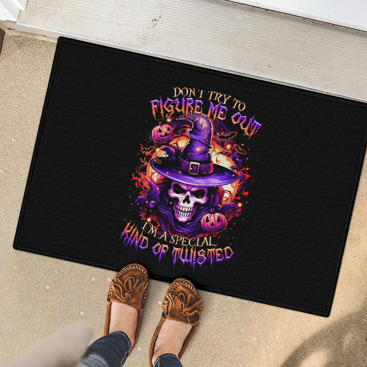 Witch Skull Rubber Doormat Don't Try To Figure Me Out - Wonder Print Shop