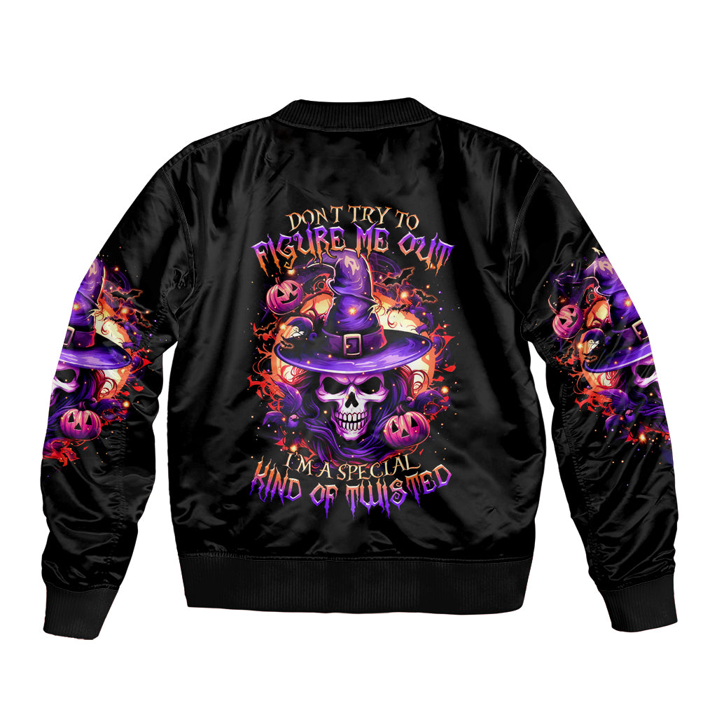 Witch Skull Sleeve Zip Bomber Jacket Don't Try To Figure Me Out - Wonder Print Shop