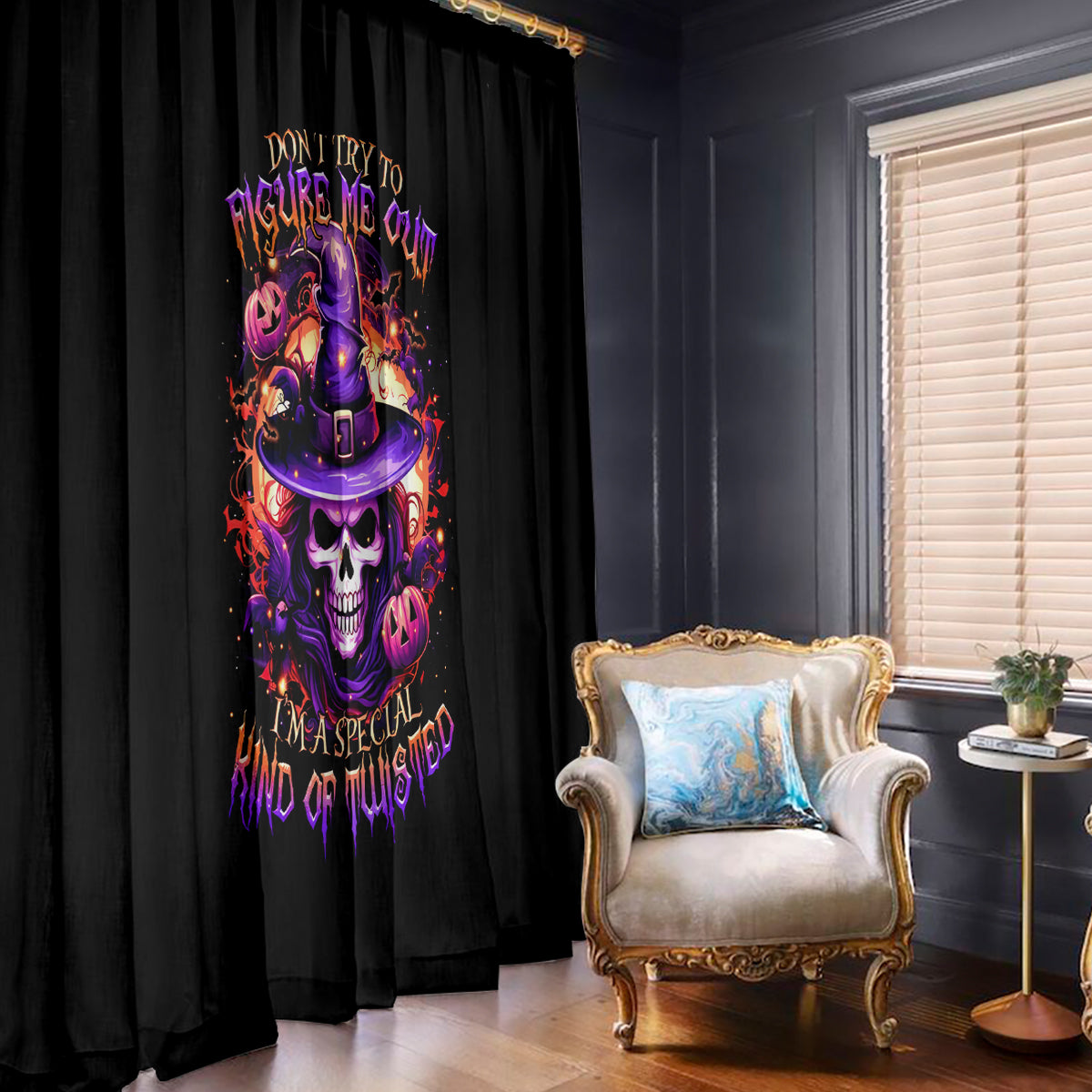 Witch Skull Window Curtain Don't Try To Figure Me Out - Wonder Print Shop