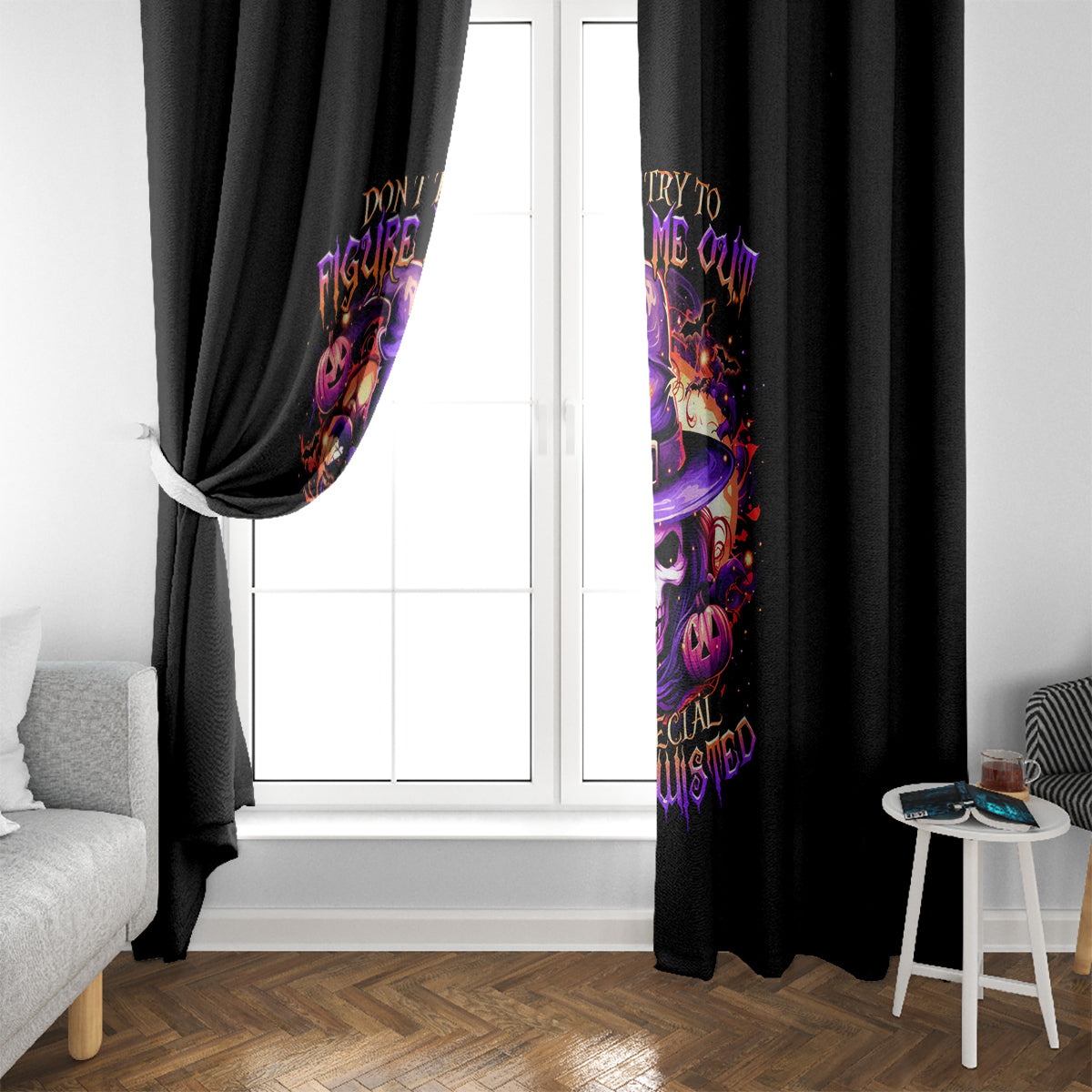 Witch Skull Window Curtain Don't Try To Figure Me Out - Wonder Print Shop