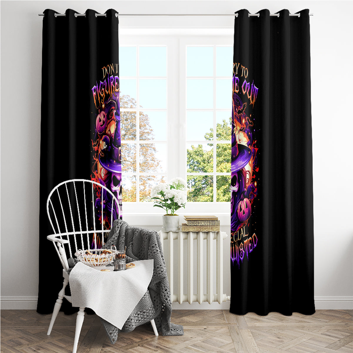 Witch Skull Window Curtain Don't Try To Figure Me Out - Wonder Print Shop