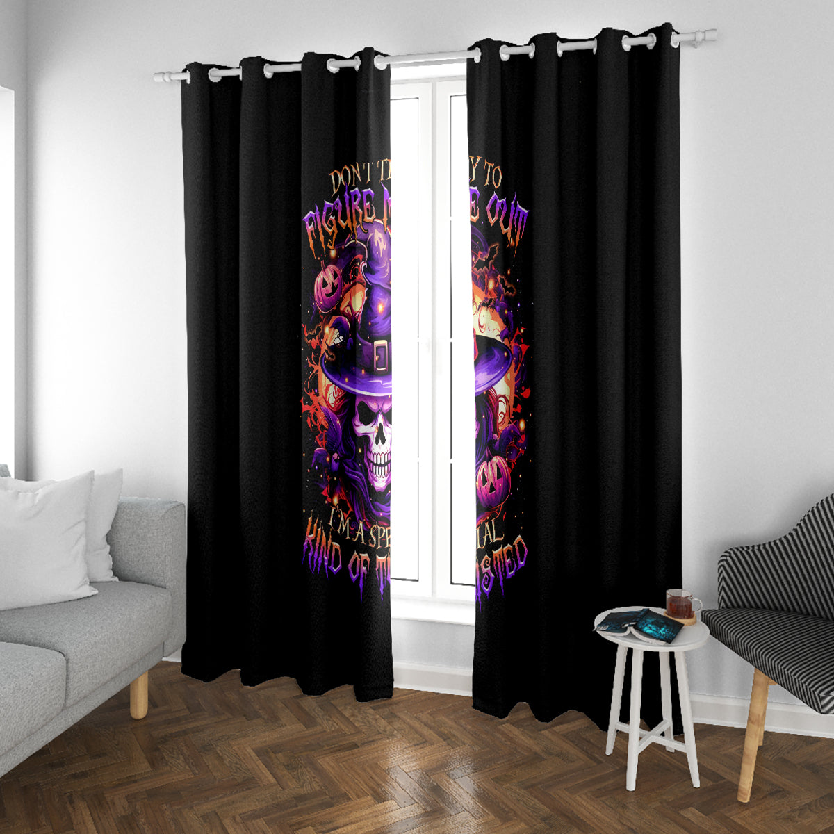 Witch Skull Window Curtain Don't Try To Figure Me Out - Wonder Print Shop