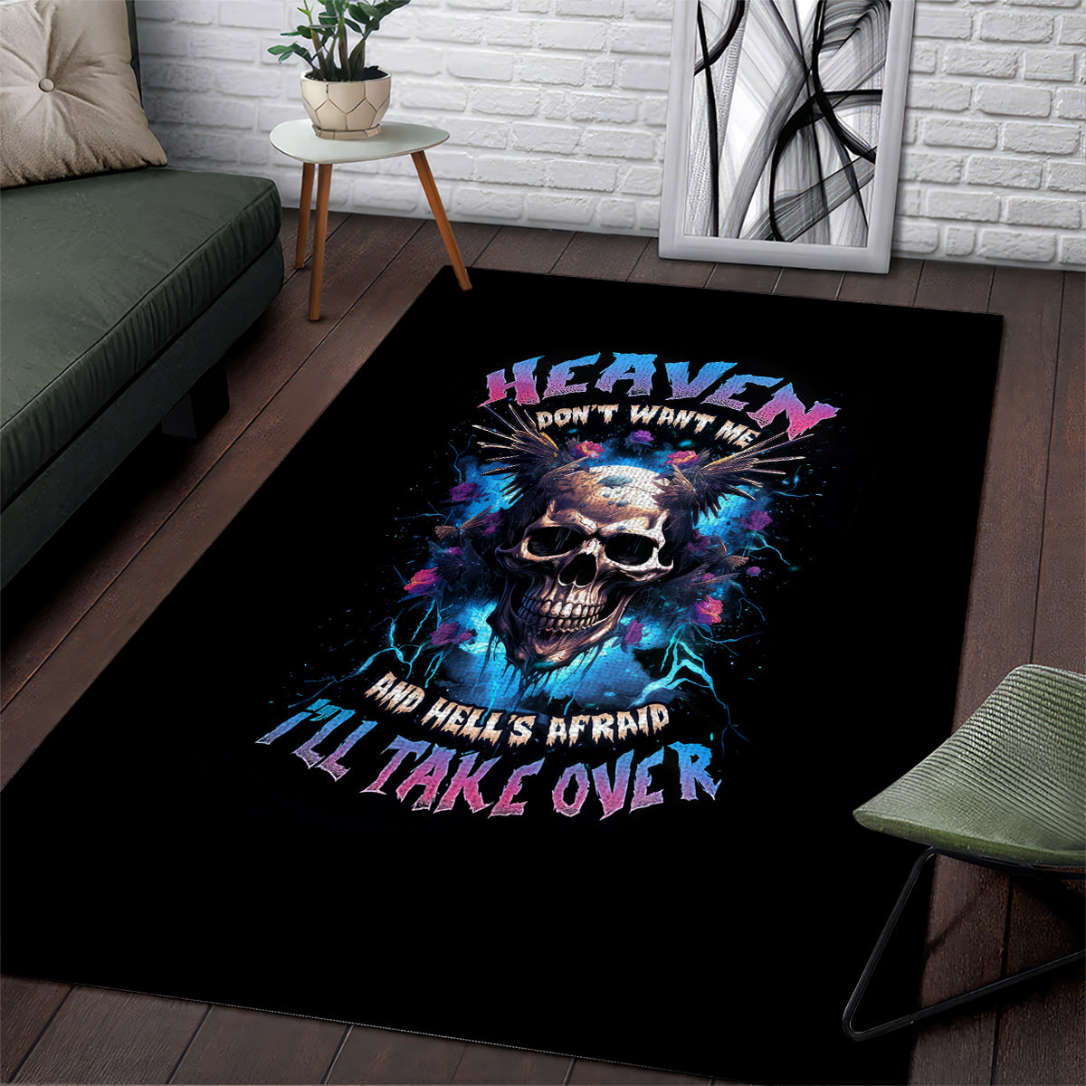 Wings Skull Area Rug Heaven Don't Want Me Hell Afraid I Take Over - Wonder Print Shop