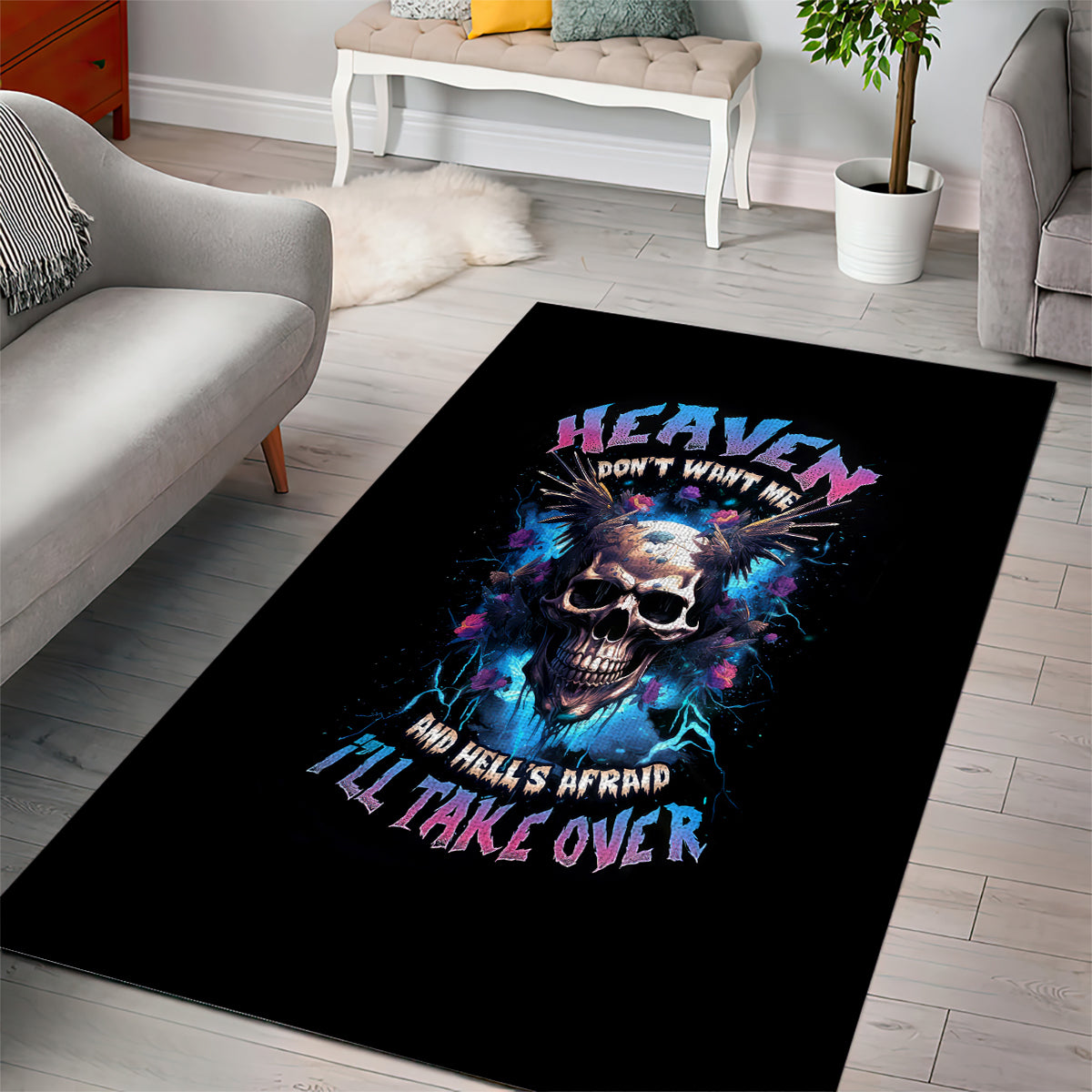Wings Skull Area Rug Heaven Don't Want Me Hell Afraid I Take Over - Wonder Print Shop