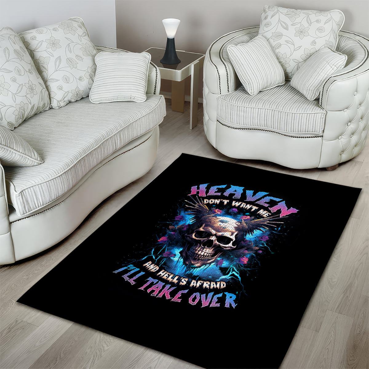 Wings Skull Area Rug Heaven Don't Want Me Hell Afraid I Take Over - Wonder Print Shop