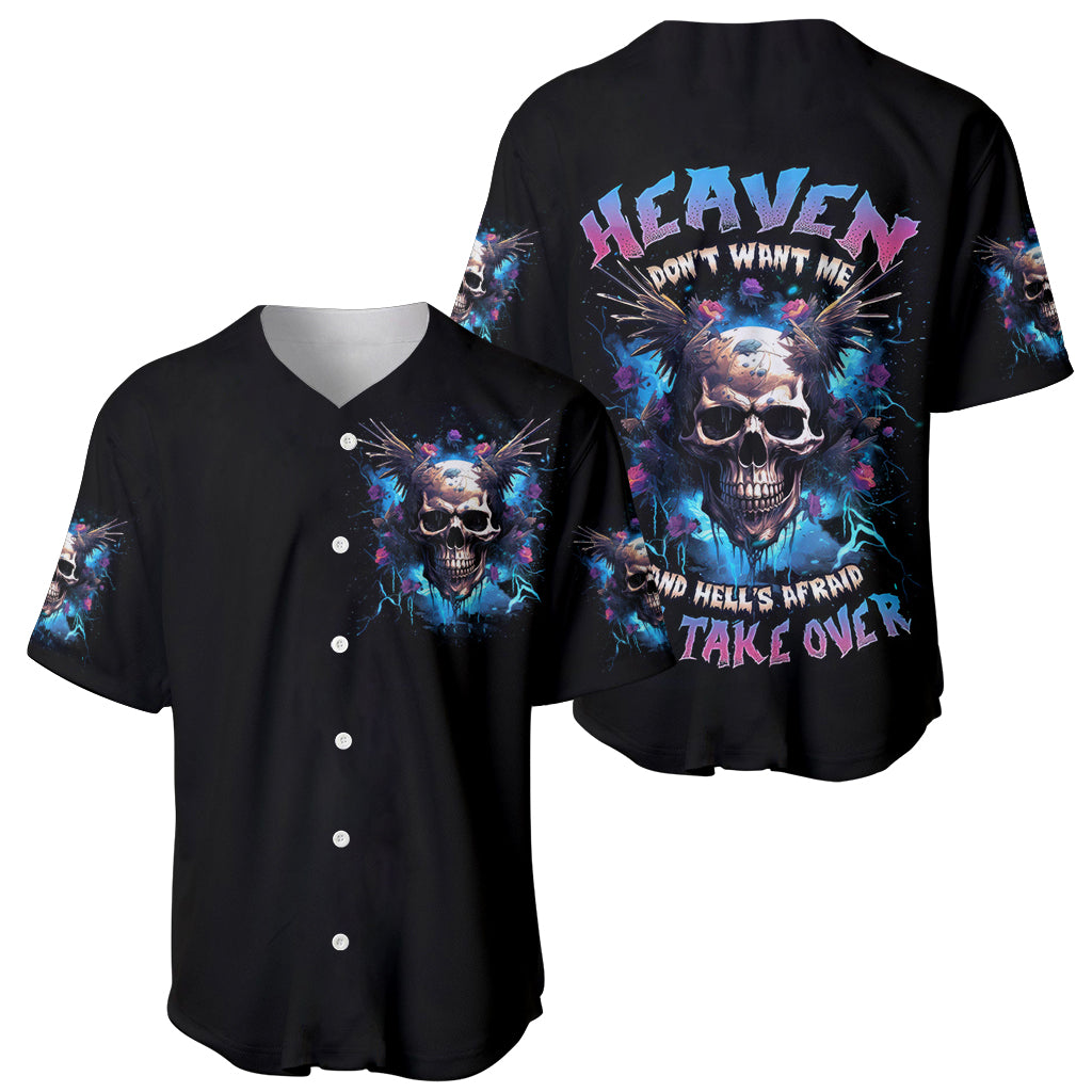 Wings Skull Baseball Jersey Heaven Don't Want Me Hell Afraid I Take Over - Wonder Print Shop
