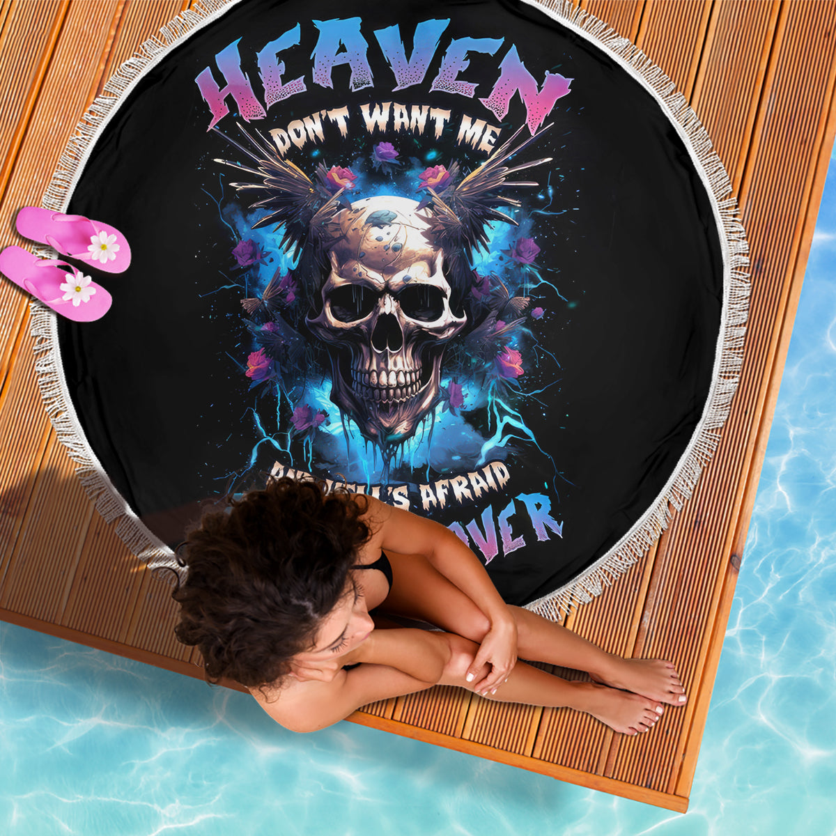 Wings Skull Beach Blanket Heaven Don't Want Me Hell Afraid I Take Over - Wonder Print Shop