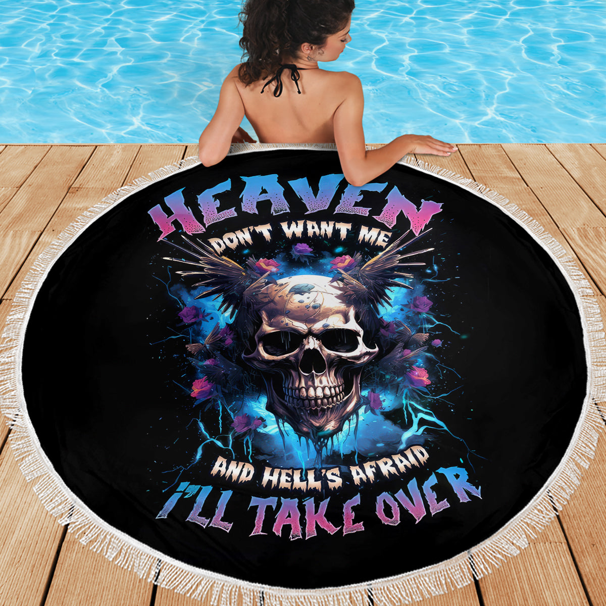 Wings Skull Beach Blanket Heaven Don't Want Me Hell Afraid I Take Over - Wonder Print Shop