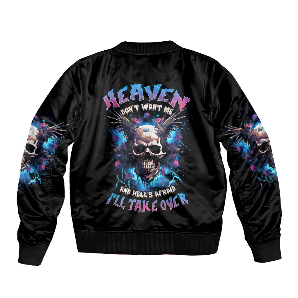 Wings Skull Bomber Jacket Heaven Don't Want Me Hell Afraid I Take Over - Wonder Print Shop
