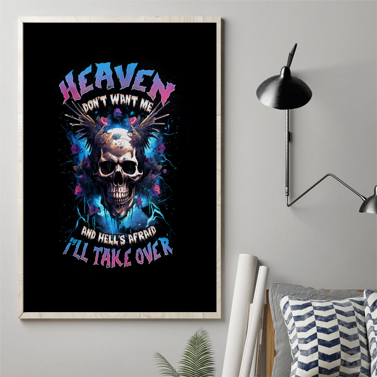 Wings Skull Canvas Wall Art Heaven Don't Want Me Hell Afraid I Take Over - Wonder Print Shop