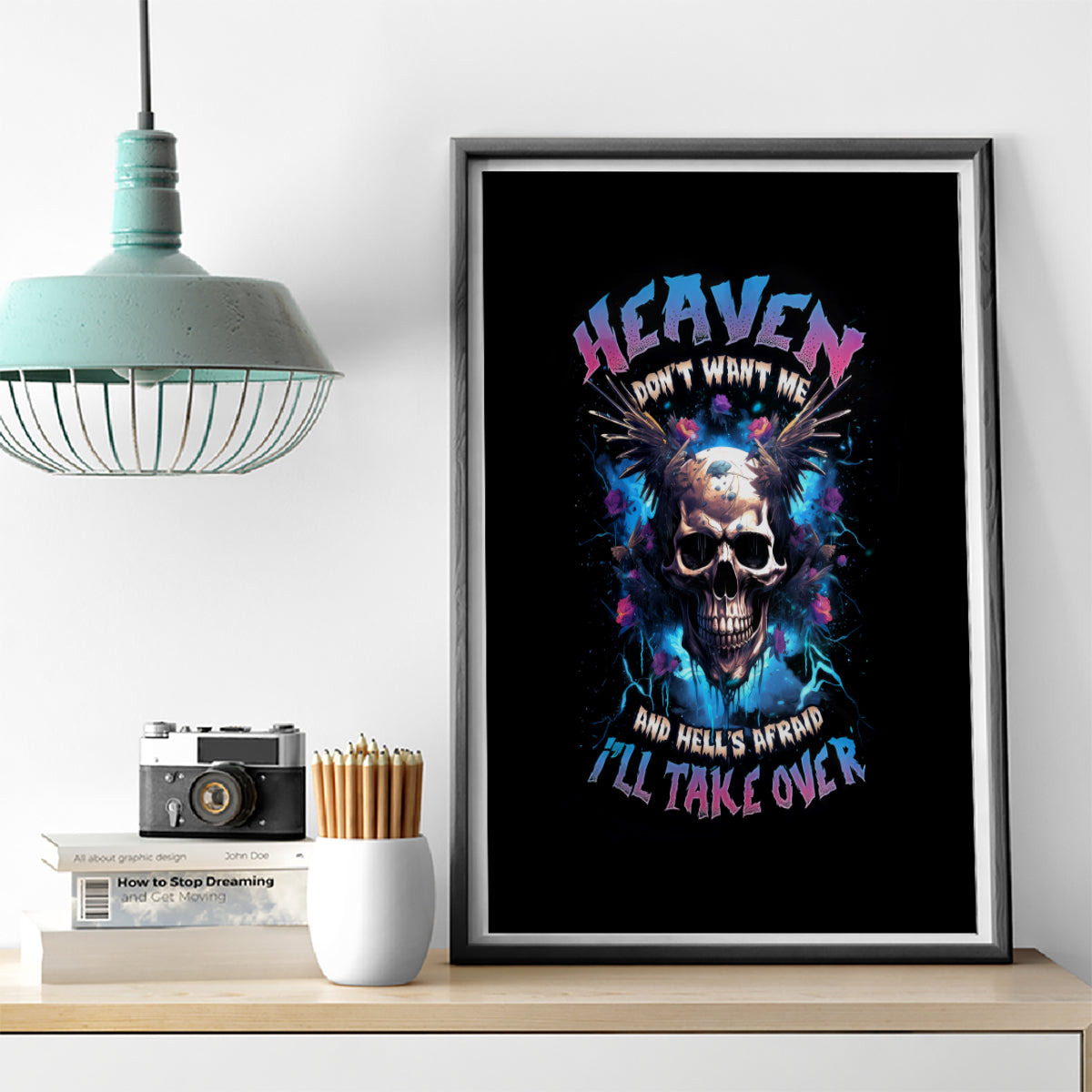 Wings Skull Canvas Wall Art Heaven Don't Want Me Hell Afraid I Take Over - Wonder Print Shop