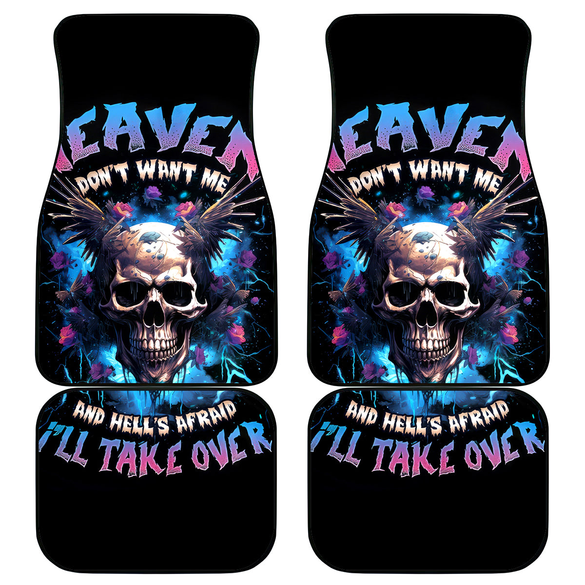 Wings Skull Car Mats Heaven Don't Want Me Hell Afraid I Take Over - Wonder Print Shop